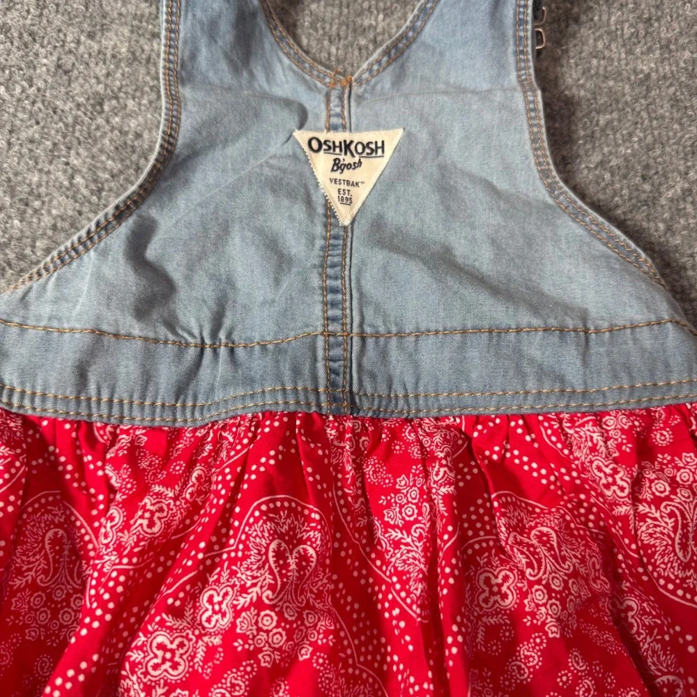 OshKosh Bgosh Girls Denim Jumper Dress Red Bandana Print‎ 24M